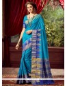 Energetic Raw Silk Blue Designer Traditional Sarees