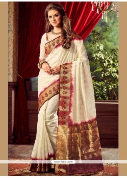 Superb Raw Silk Off White Designer Traditional Sarees