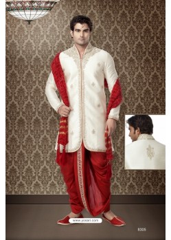 Classy Zari Art Silk Cream Dhoti Sherwani