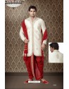 Classy Zari Art Silk Cream Dhoti Sherwani