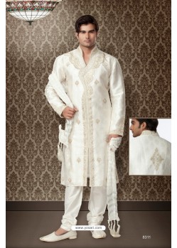 Off White Brocade Kurta Payjama