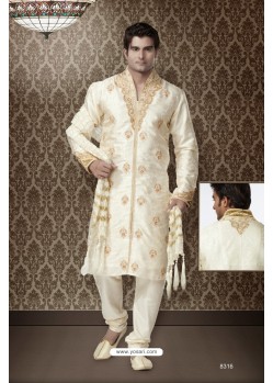 Ethnic Lemon Cream Brocade Kurta