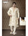 Ethnic Lemon Cream Brocade Kurta