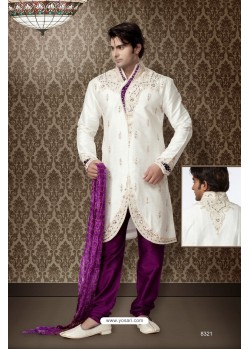 Off White Indo Western Art Silk Kurta