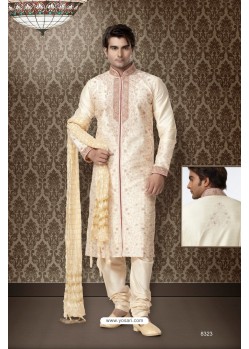 Cream Banarasi Giccha Dhoti Sherwani