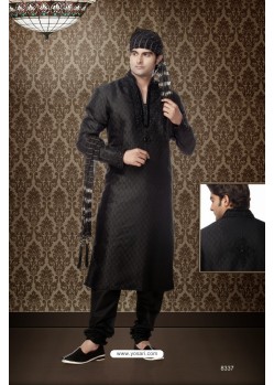 Black Brocade Kurta