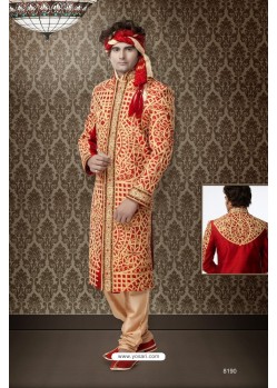 Fashonable Pure Silk Maroon Sherwani