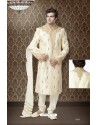 Fancy lemon cream brocade chudidar Sherwani