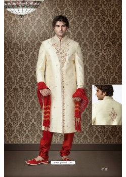 Exclusive lemon cream brocade Sherwani