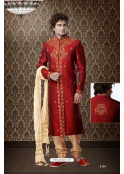 Designer maroon brocade Sherwani