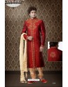 Designer maroon brocade Sherwani