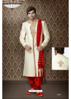 Awesome lemon cream brocade Sherwani