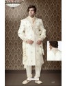 Artful lemon cream banarasi giccha Sherwani