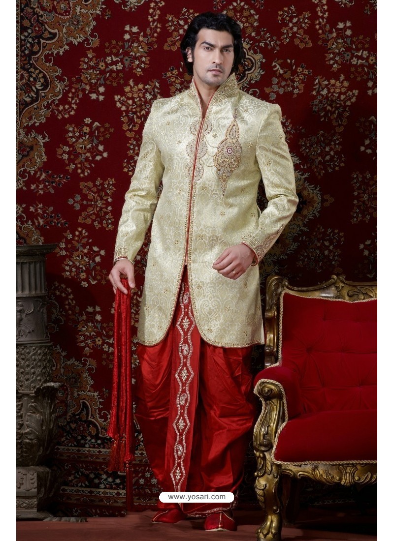 Buy Cream Banarasi Silk Dhoti Kurta | Kurta Payjama