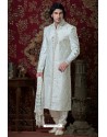 Handsome Off White Brocade Wedding Sherwani