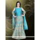 Invaluable Tafeta Silk Sea Green Embroidered Work Readymade Gown