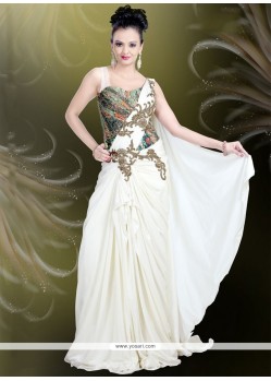 Exotic Lycra Embroidered Work Readymade Gown