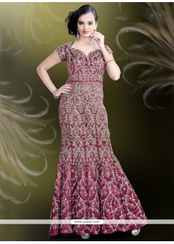Stunning Embroidered Work Satin Purple Readymade Gown