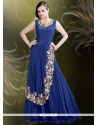 Princely Navy Blue Pure Crepe Embroidered Work Readymade Gown