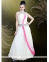 Net Off White Embroidered Work Readymade Gown