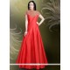 Conspicuous Red Embroidered Work Readymade Gown