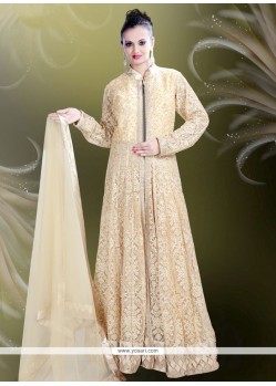 Tempting Net Beige Readymade Gown