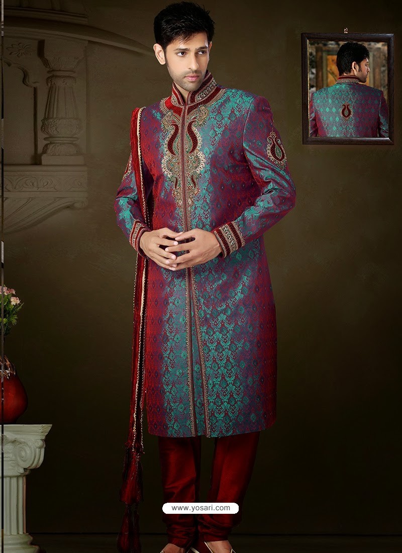 Buy Fabulous Maroon Brocade Sherwani | Sherwani