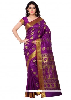 Thrilling Weaving Work Purple Art Silk Traditional Saree