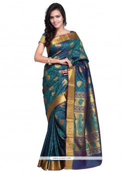 Gilded Blue Weaving Work Traditional Saree