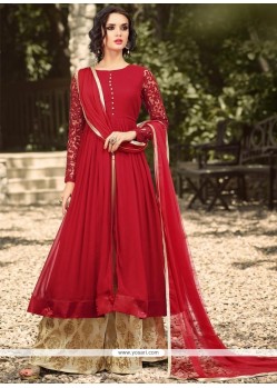 Auspicious Resham Work Red Georgette Designer Palazzo Suit