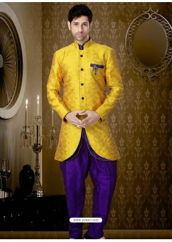 Handsome Art Silk Mustard Indo Western Sherwani