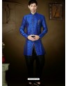 Stunning Blue Brocade Indo Western Sherwani