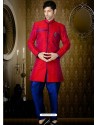 Amazing Red Jacquard Indo Western Sherwani