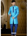 Sky Blue Art Silk Indo Western Sherwani