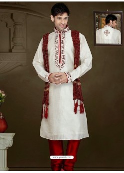 Fabulous Off White Art Silk Kurta Pajama