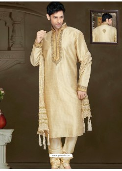 Ethnic Cream Art Silk Kurta Pajama