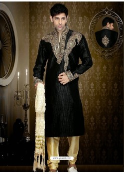 Stylish Black Art Silk Kurta Pajama