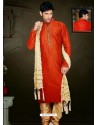 Mind-Blowing Orange Art Dupion Silk Kurta Pajama