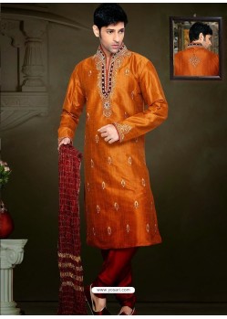 Stunning Rust Art Dupion Silk Kurta Pajama