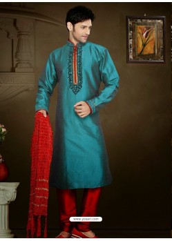 Traditional Teal Blue Art Silk Kurta Pajama