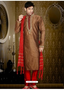 Impressive Brown Art Silk Kurta Pajama