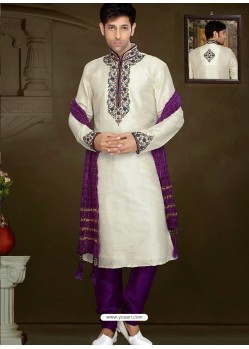 Amazing Off White Art Silk Kurta Pajama