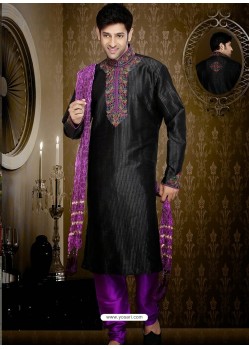 Classy Touch Black Art Silk Kurta Pajama