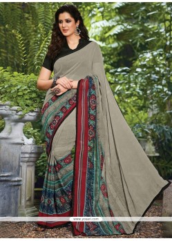 Princely Print Work Grey Georgette Casual Saree