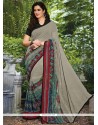 Princely Print Work Grey Georgette Casual Saree