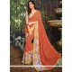 Conspicuous Print Work Orange Casual Saree