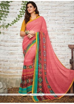 Surpassing Print Work Pink Casual Saree