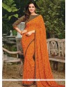 Lovely Orange Print Work Casual Saree