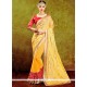 Superb Embroidered Work Yellow Silk Designer Traditional Saree