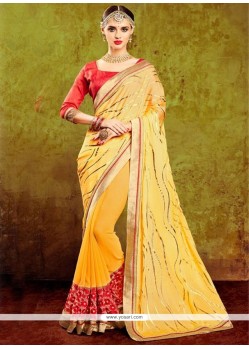 Superb Embroidered Work Yellow Silk Designer Traditional Saree